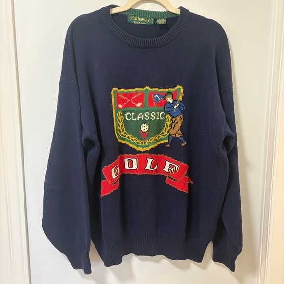 Vintage Other - Vintage 90s Knit Golf Sweater Size XL Hathaway Classic Golfer Crest